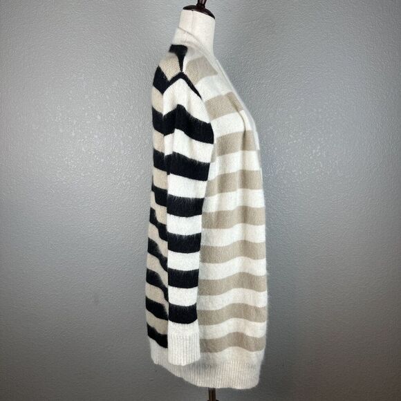 Diane Von Furstenberg Oversize Cardigan Sweater Small Angora Wool Neutral Stripe - Picture 5 of 7